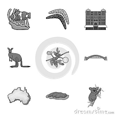 National symbols of australia. Web icon on Australia theme.Australia icon in set collection on monochrome style vector Vector Illustration