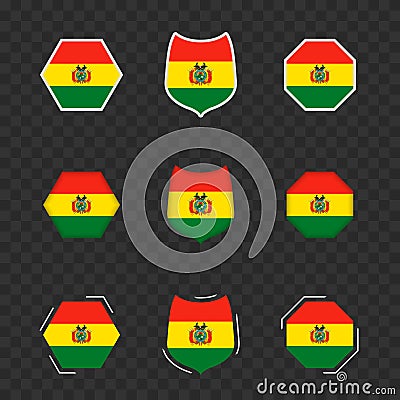 National symbols of Bolivia on a dark transparent background, vector flags of Bolivia Vector Illustration