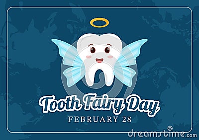 National Tooth Fairy Day Vector Illustration with Little Girl to Help Kids for Dental Treatment Fit in Flat Cartoon Background Vector Illustration