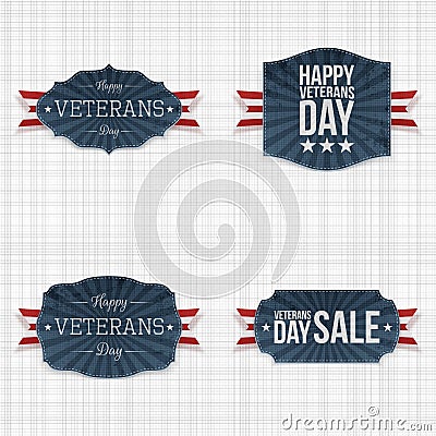 National Veterans Day Labels with Ribbons Vector Illustration