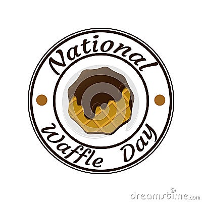 National Waffle Day. 24 August. The concept of a food festival in the United States. Waffles in chocolate. Lettering with pieces Vector Illustration