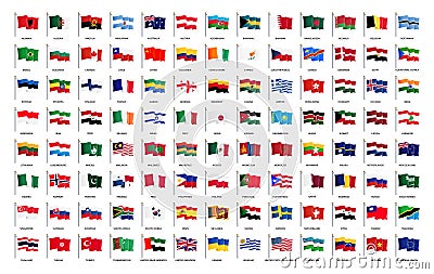 National waving flags from all over the world with names - high quality vector flag isolated on white background Vector Illustration