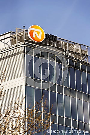 Nationale-Nederlanden from NN Group insurance company logo on building of the Czech headquarters Editorial Stock Photo