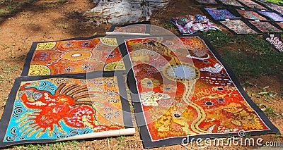 Native Aboriginal arts at the market in Alice Springs, Australia Editorial Stock Photo