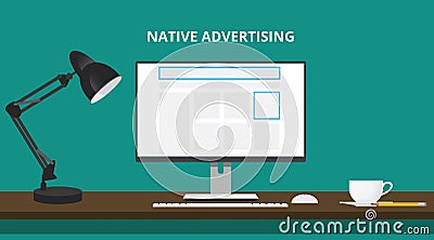 Native advertising concept with advertise place in website computer Vector Illustration