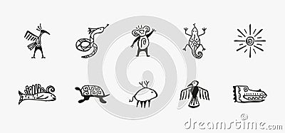 Native african tribal cave drawings. Native american tribal hand drawn Vector Illustration