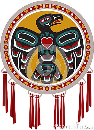 Native American Drum with Eagle Vector Illustration