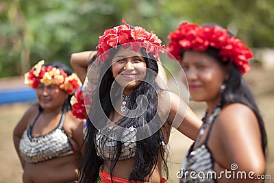 Native american girls and woman, Embera tribe Editorial Stock Photo