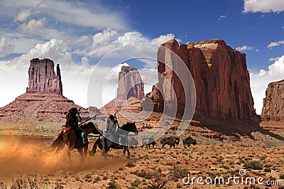 Native american hunting buffalo Stock Photo