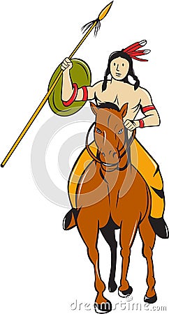 Native American Indian Brave Riding Pony Cartoon Vector Illustration