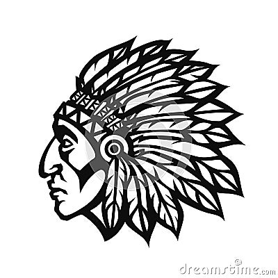 Native American Indian Chief head profile. Mascot sport team logo. Vector illustration Vector Illustration