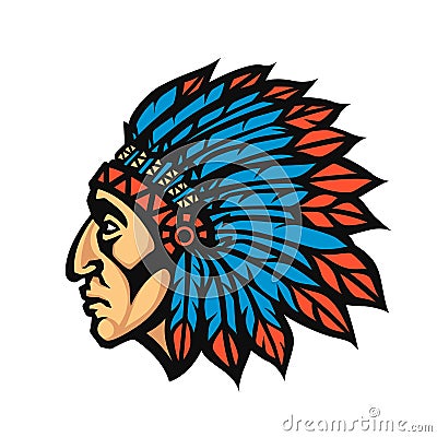 Native American Indian Chief head profile. Mascot sport team logo. Vector illustration Vector Illustration