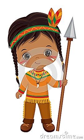 Native American Indian Cute Little Boy with Arrow Vector Illustration