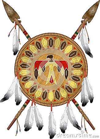 Native american indian shield and spears Vector Illustration