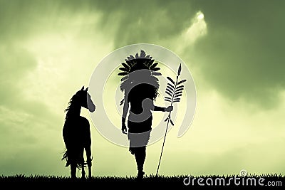 Native American Indian at sunset Stock Photo