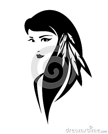 Native american indian woman black and white vector portrait Vector Illustration