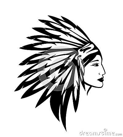 Native american indian woman chief black vector portrait Vector Illustration