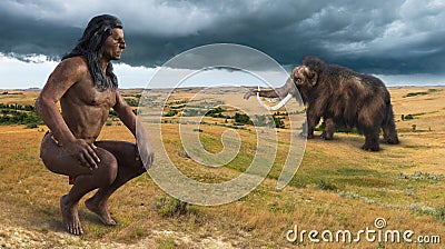 Native American Indian, Woolly Mammoth Stock Photo