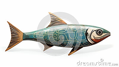 Native American Inspired Wooden Fish Sculpture With Faded Paint Stock Photo