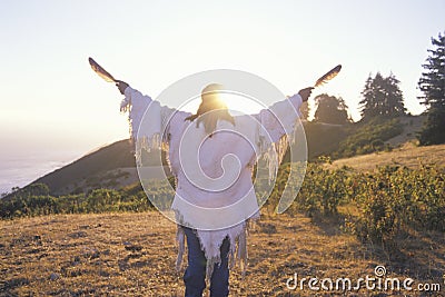 A Native American performing an Earth ceremony Editorial Stock Photo