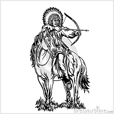 Native American - rider on horse. Vector Illustration