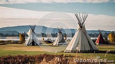 The native american tipi. teepees encampment. Stock Photo