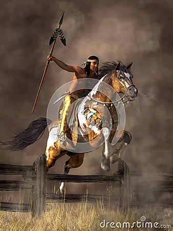 Warrior on Jumping Horse Stock Photo