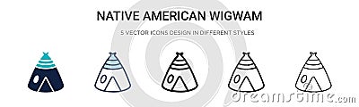 Native american wigwam icon in filled, thin line, outline and stroke style. Vector illustration of two colored and black native Vector Illustration