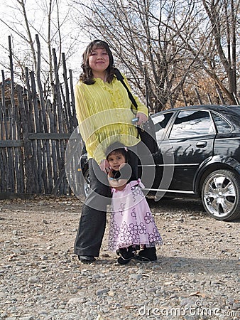 Native American woman with her daughter Stock Photo