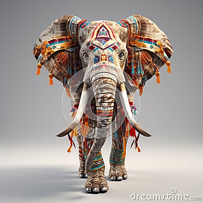 Native Elephant In Conceptual Digitalism Vibrant Attire And Intricate Layering Stock Photo