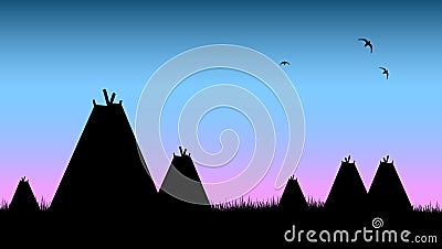 Native indian village and tents Vector Illustration