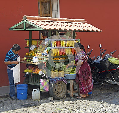 Street food stall. Antigua, Guatemala Editorial Stock Photo