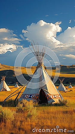 Native symbolism Teepee in the open prairies of Yellowstone, Wyoming Stock Photo