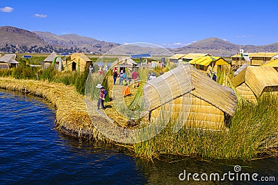 Native Uros village at the Uros islands Editorial Stock Photo