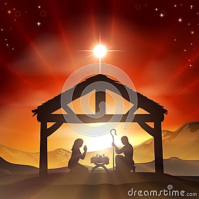 Nativity Christian Christmas Scene Vector Illustration