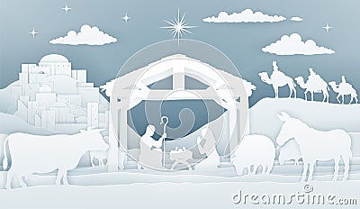 Nativity Christmas Christian Scene Vector Illustration