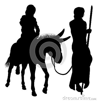 Mary and Joseph Nativity Silhouettes Vector Illustration