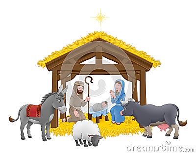 Nativity Christmas Scene Cartoon Vector Illustration