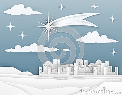 Nativity Christmas Bethlehem Paper Scene Vector Illustration