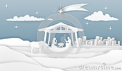 Nativity Christmas Paper Scene Vector Illustration