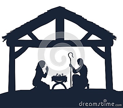 Nativity Christmas Scene Silhouettes Vector Illustration