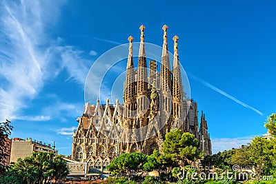 Nativity facade of Sagrada Familia cathedral in Barcelona Editorial Stock Photo