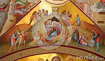 Nativity fresco on Tabor Stock Photo