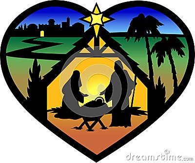Nativity Heart Silhouette/eps Vector Illustration