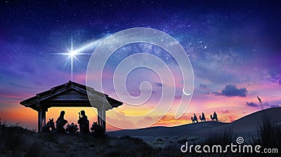 Nativity Of Jesus Scene With The Holy Family Stock Photo