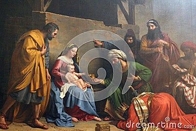 Nativity Scene, Adoration of the Magi Stock Photo