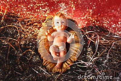 Nativity scene. Baby Jesus figure . traditional christmas scene Stock Photo