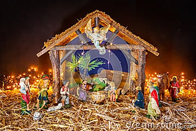 Nativity scene of the birth of Jezus Christ the saviour in Bethlehem Stock Photo