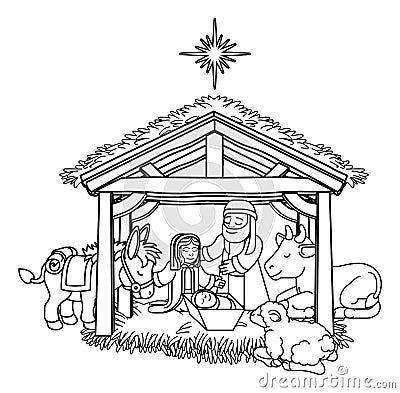 Nativity Scene Christmas Cartoon Vector Illustration