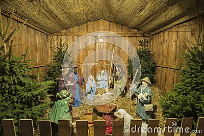 Nativity scene at Christmas Market Poznan 2017 Editorial Stock Photo